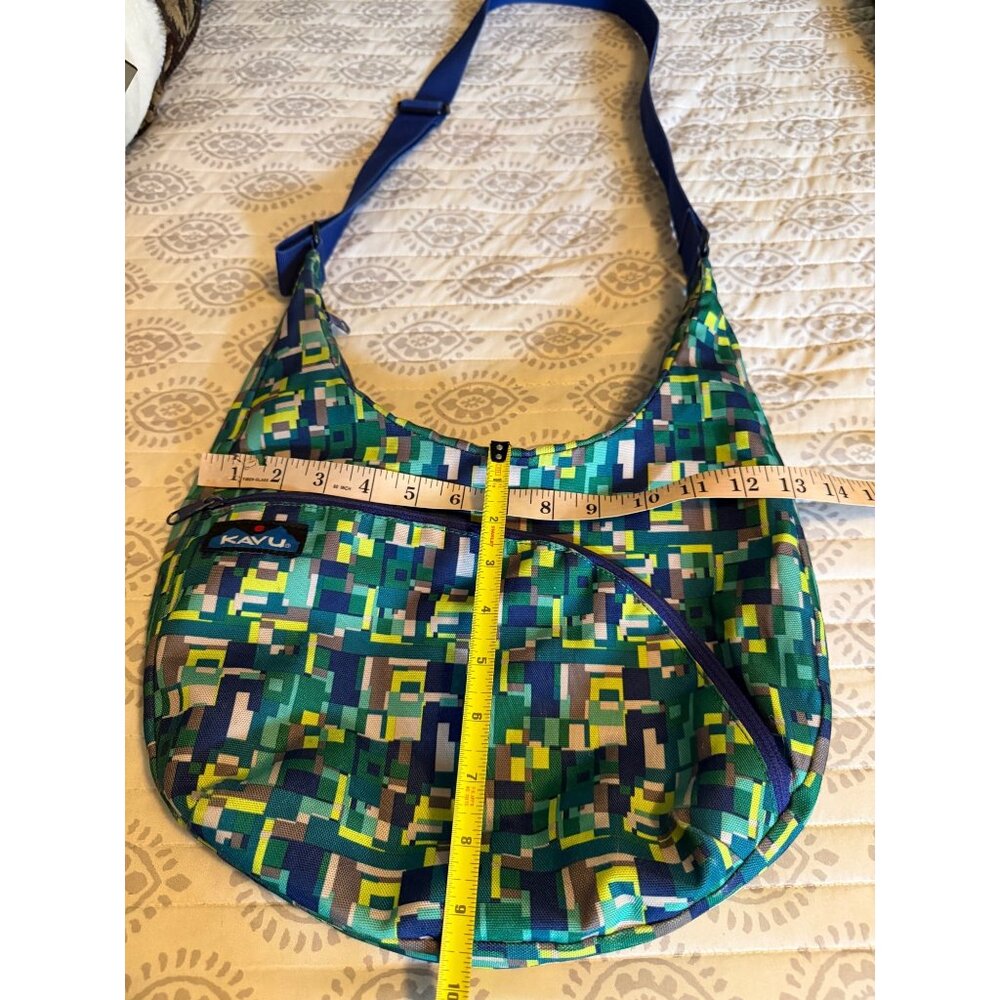Kavu Womens Crossbody Bag With Adjustable Strap & Pixel Pattern Teal,Blue & Lime - Picture 8 of 13